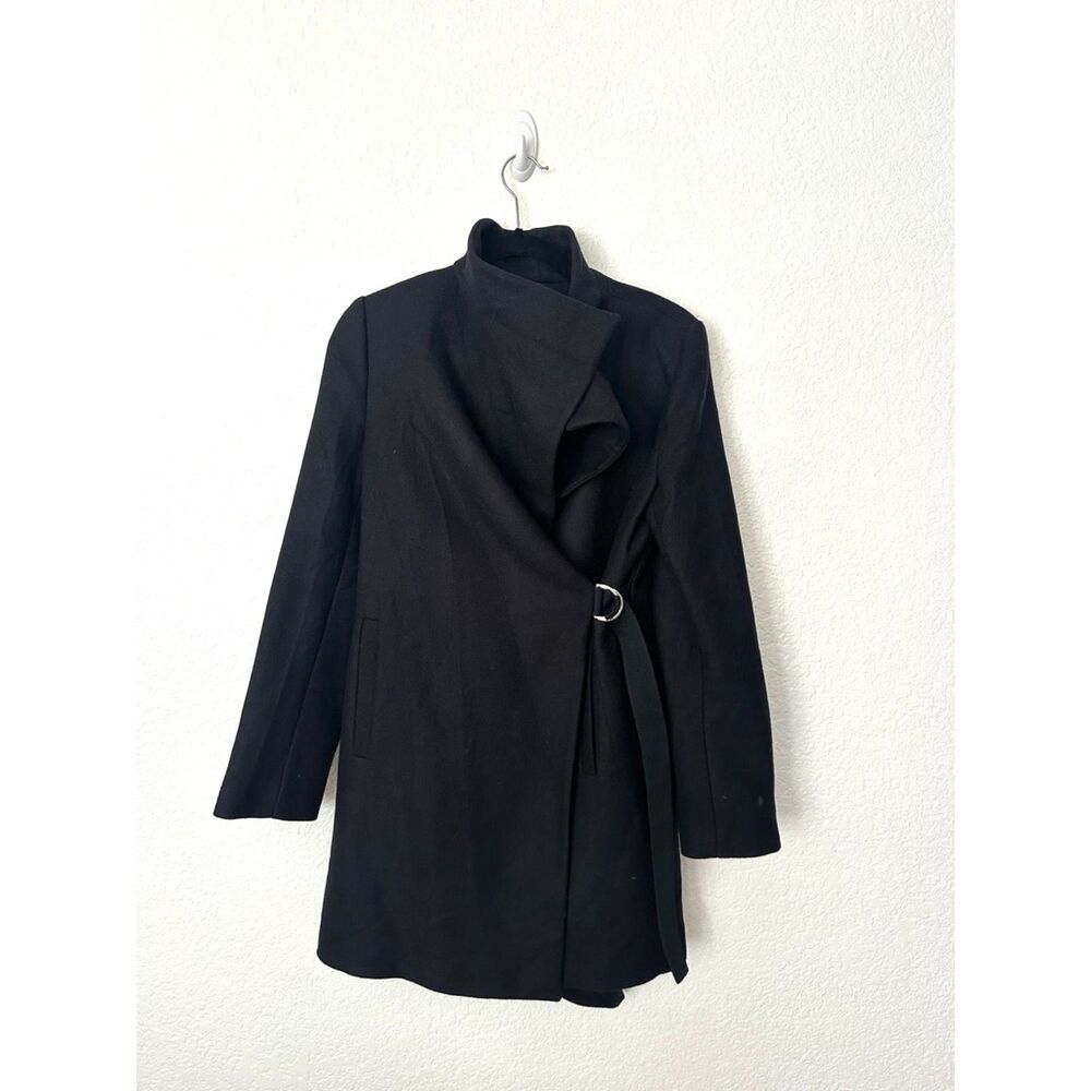 Zara Black Double Breasted Jacket Frock Coat Mateco Wool Size Small